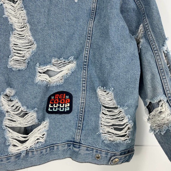 Topshop Moto Size 6 Oversized Very Distressed Light Wash Denim Jacket Blue - Picture 5 of 14